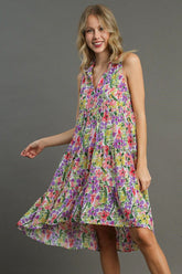 Umgee Full Size High-Low Hem Floral Sleeveless Tiered Dress Plus Size VIOLETMIX OutfitFlow